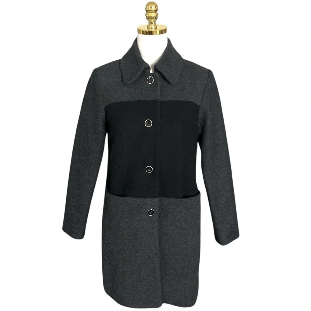 ANTHROPOLOGIE HUTCH Women’s Color-blocked Mid-Length 100% Wool Overcoat Size XS